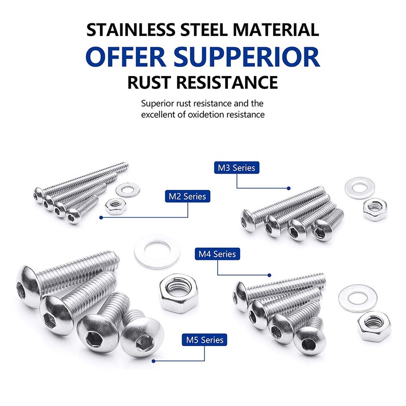 880Pcs M2 M3 M4 M5 Stainless Steel Precise Metric Hex