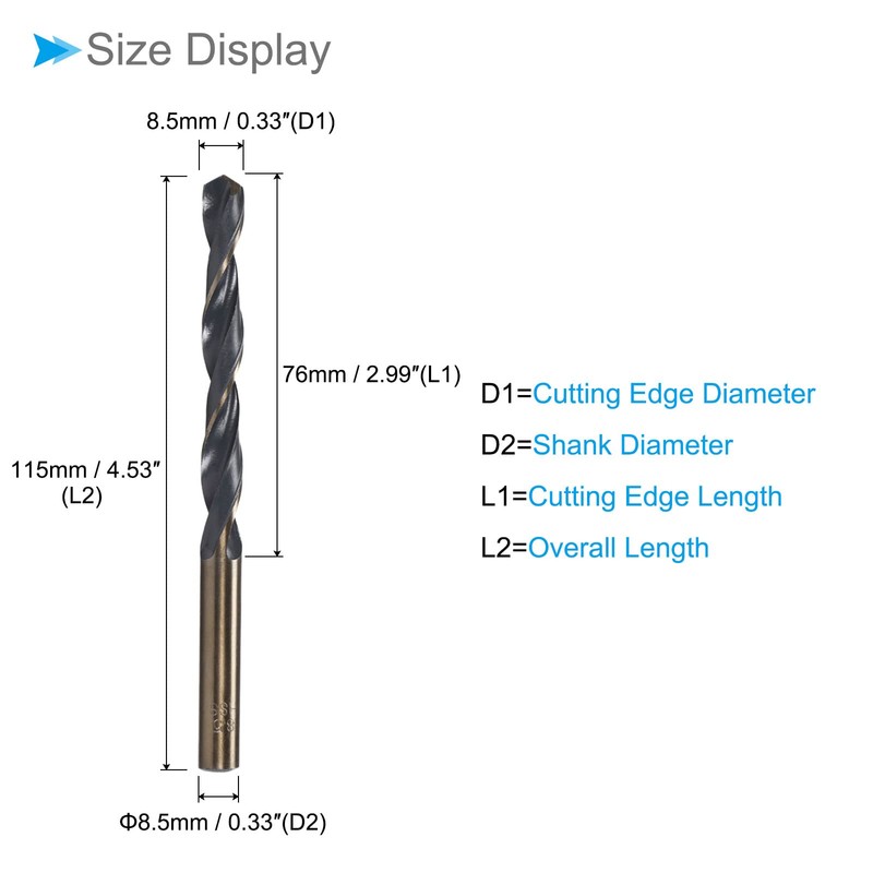 CoCud Twist Drill Bit 8.5mm Cutting Edge Titanium Nitride Coated