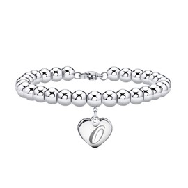 Estendly Initial Heart Charm Bracelet 6mm Stainless Steel Beads 26 Letter Bracelet Birthday Gift for Women Niece