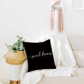 HONLUNG Sweet Dreams Throw Pillow Covers,Bed Decorative Pillows Covers, 18x18 Pillow Cover,Farmhouse Home Decor for Couch Bed Bedroom (black)