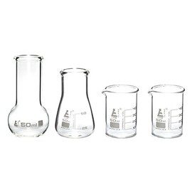hBARSCI Laboratory Flask and Beaker Shot Glasses - Set of 4 Premium Borosilicate 3.3 Labware - at Home Series