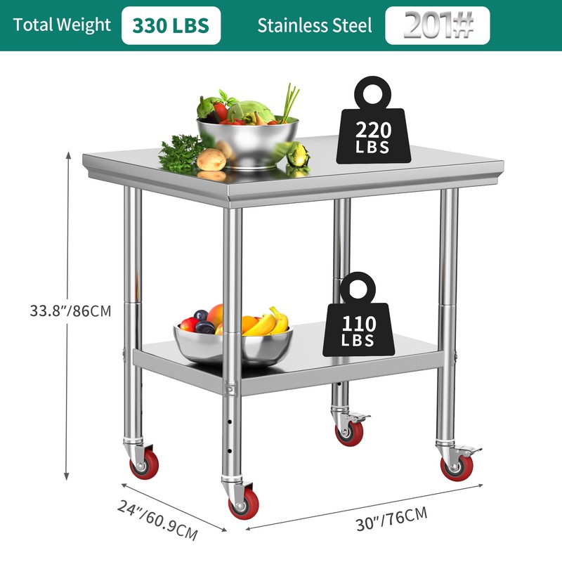 YITAHOME NSF Stainless Steel Table, 30" X 24" Work Table