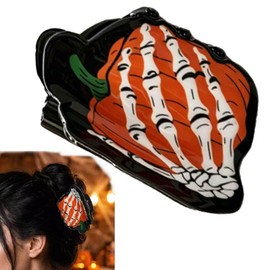 Halloween Skeleton Hand & Pumpkin Hair Claw Clips for Half Up & Updo 3 Inch