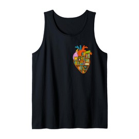 Book Lover Anatomical Heart, Colorful Library Design Tank Top
