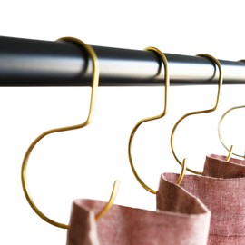 Minimalistic Shower Curtain Hooks, Stainless Steel, Brass, Black meatal, S Hook, Curtain Rings, Jean Hook, Purse, Bag, Closest Hanger - 12pk (Brass, O-Hook)