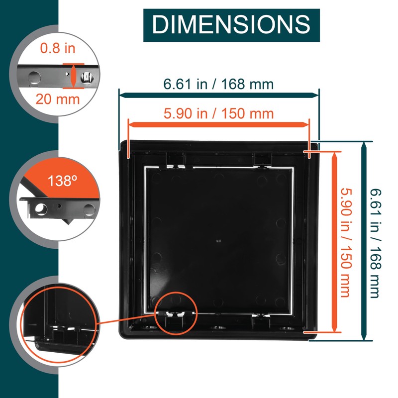 ECOPRO VENT 6" x 6" Black Plastic Access Panel. Service