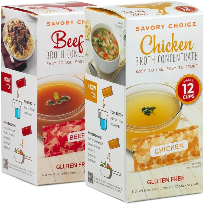 SAVORY CHOICE Beef and Chicken Broth Concentrate, 2 Boxes of