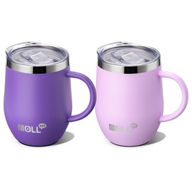 Mollcity Tumbler with Lid and Straw-12 oz Stainless Steel Double Wall Vacuum Insulated Tumbler Cup with Handle (Purple-Purple Pink)