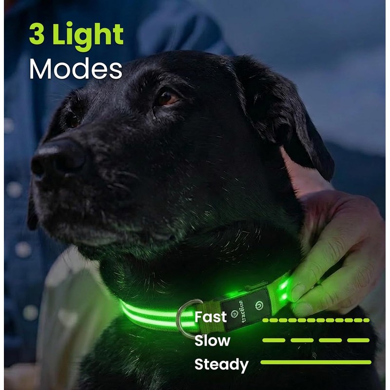 Tractive LED Light Up Dog Collar USB Rechargeable Waterproof (Green)