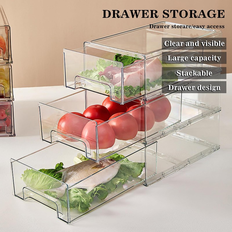 Mano 2Pack Clear Fridge Drawers Pull Out Stackable Refrigerator Drawer