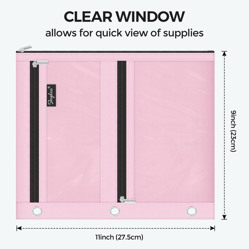 SKYDUE Pencil Pouch for 3 Ring Binder, 3 Pockets and