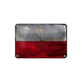 Tin Sign Flag Poland 18 x 12 cm Flag of Poland Rust Decorative Sign