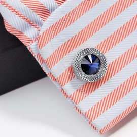 Soumimi Blue Crystal Cufflinks for Men, Round Cuff Links for Suit, in Gift Box, Business Cufflinks Accessories, Valentine's Day Birthday Gift for Groom Husband Dad