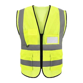 Olsdeeool High Visibility Safety Vest, High Vis Vest with Mesh Design, Reflective Strips, Multiple Pockets for Men and Women Yellow,Wear to 140 to 160 pounds