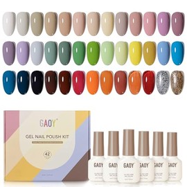 GAOY 42 Pcs Gel Nail Polish Kit, Red Green Blue Bright Glitter Colors All Seasons Gel Nail Polish Set with Glossy & Matte Top Coat and Base Coat for Nail Art DIY at Home