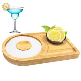 Harewu Margarita Salt Rimmer Set with Stainless Steel Bowl，Bamboo Wood Glass Rimmer for Cocktails and Margarita Mixing,Salt and Sugar Containerfor Bar,Pub Party and Reception