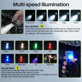 BORUIT V20 Small Powerful EDC Flashlight 1000LM USB C Rechargeable 365nm UV Keychain Flash Light 180°Head Swivels, Two-Way Clip, Magnet, with Multi-Color COB Light-13 Mode(White UV Edition)