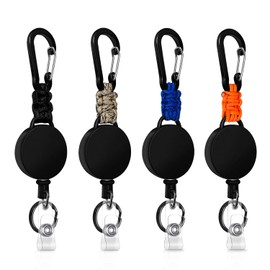 auriikoop Schlüsselanhänger Ausziehbar, 4 Stücke Schlüsselband Ausziehbar, Einziehbarer Schlüsselanhänger Ausweis Jojo mit 60cm Stahldrahtseil, Ausweishalter Ausziehbar mit Karabiner