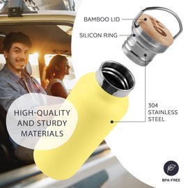 Bambaw 12 oz Metal Water Bottle Insulated with Handle, Leak-Proof Stainless Steel Water Bottle for School, Gym or Travel, Screw-Top Cap, Keeps Drinks Cold for 24h Cold & Hot for 12h (Yellow Beam)