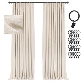 INOVADAY Cream Blackout Curtains 108 Inches Long, 100% Light Blocking Thermal Insulated Room Darkening Curtains & Drapes for Bedroom Living Room + 20 Curtain Ring Clips -2 Panels, W50 x L108, Cream
