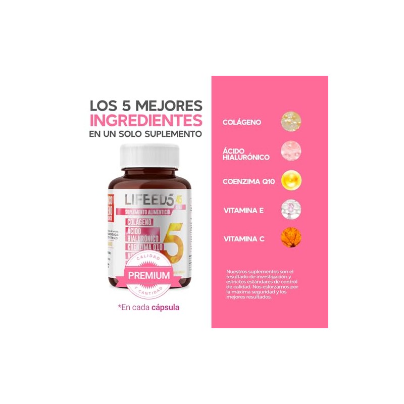 LIFEED5 Skin con Ácido Hialurónico y Colágeno 45 cápsulas715mg pporción