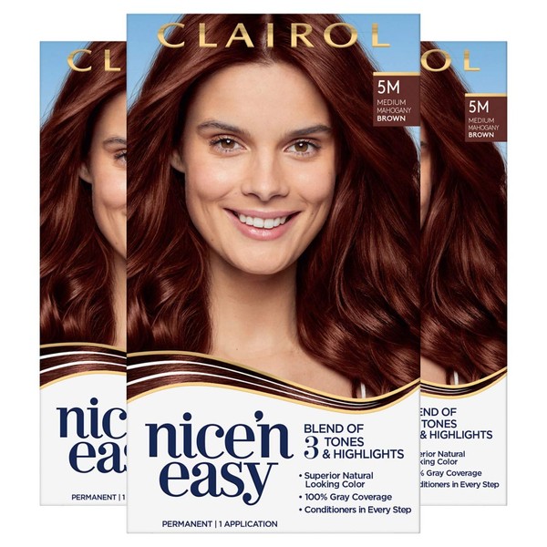 Clairol Nice'n Easy Permanent Hair Color, 5M Medium Mahogany Brown, Pack of 3