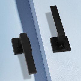 Probrico 2 Pack Passage Door Handles Matte Black Handles Lever On Square Rose,Door Handle Set for Internal Wooden Doors Ideal for Home and Office