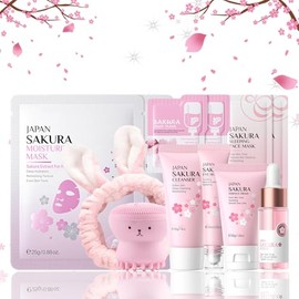 Skin Care Sets & Kits For Teenage Girls Gifts, Sakura Pamper Sets For Teenage Girls, Teen Skincare Set For Girls Pamper Set With Serum,Cream,Sleep Mask,Eye Mask (One Size, Sakura-Skincare-Kits)
