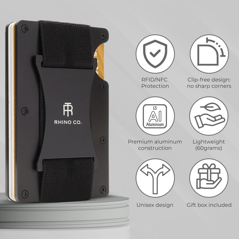 RHINO CO. Minimalist Metal Wallet RFID-Blocking Credit Card Holder with