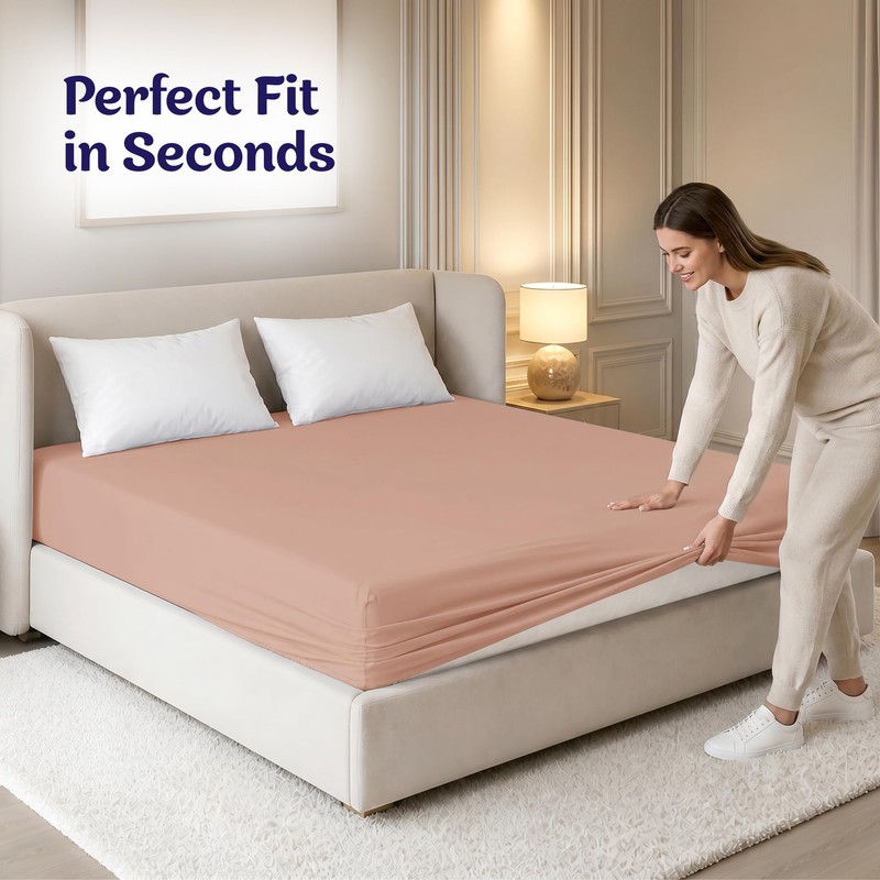 Oxford Homeware Peach Double Fitted Sheet -100% Brushed Microfibre 1800