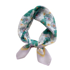 Lutesa Women's Scarf, Neckerchief, Square, Cotton Linen, Floral Pattern, Bag Decoration, Hair Ornament, 22.8 x 22.8 inches (58 x 58 cm), Spring & Summer, Office, Travel, pansy green