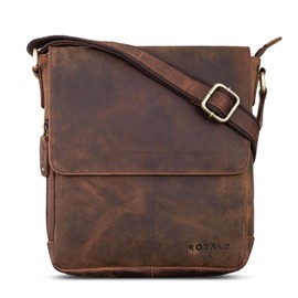 ROYALZ 'Cleveland' Vintage Leather Shoulder Bag Men's Small Stylish Vintage Men's Shoulder Bag Made of Genuine Leather, Nevada Brown, vintage