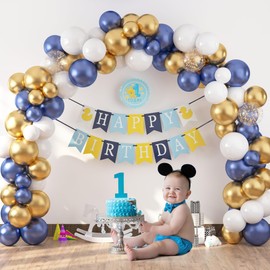 HOUSE OF PARTY Graduation Balloons - 48 PCS | Navy Blue, Gold and White - 5/10/12 | Mylar Balloons for Birthday, Baby Shower & Christmas Party Decorations