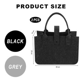 YOYEAH Filztasche Einkaufskorb Klein, 2 Stück 30x20x18cm Faltbare Filztaschen Shopper für Einkaufen, Picknick, Arbeit, Reisen, Robust & Langlebig - Grau & Schwarz