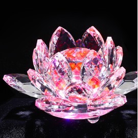 Sparkle Crystal Lotus Flower - 4'' Hue Reflection Clear Crystal Lotus for Feng Shui Home Decor Sun Catcher Ornaments or Paper Weight with Gift Box (100MM) Transparent Pink