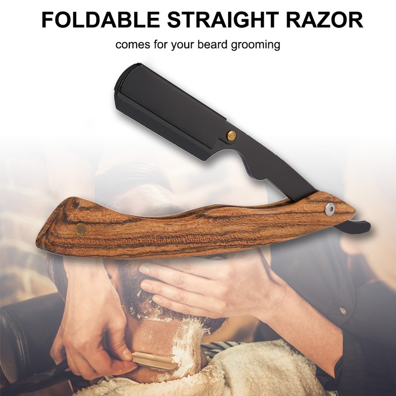 Straight Razor with Wooden Handle Shaving Razor Knife for Beard