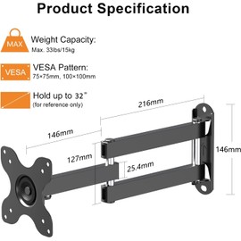 TV Wall Mount, Bracket for Most 13-32 inch LED, LCD Monitor and Plasma TVs, Max VESA 100x100mm by XINLEI (MA1330)
