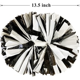 PUZINE 4 Pack Cheerleading Pom Poms,Metallic Cheer Pom Poms with Training Baton Handle for Team Sport Spirit Squad Bulk Cheerleaders(Black and White)