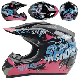 Motocross Helmet,Youth & Kids ATV Dirt Bike Motorcycle Helmet, BMX 4-Wheeler Off-Road Mountain Bike Helmet,DOT Certified,W/Gloves Goggles Mask 4-Piece Set (Pink, Small)