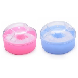 2PCS(Blue + Pink) Plastic Empty Portable Refill Baby Toddler Skin Care After-bath Loose Powder Case Face Body Talcum Make-up Storage Holder Container Dispenser with Soft Sponge Puff