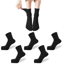 [XKAOPUTE] 五本指ソックス クルー丈 レディース 女性 スポーツ用 ランニングソックス ショート丈 綿 ５本指 靴下 通気 頑丈 無臭 ５足セット (ブラック クルー丈)