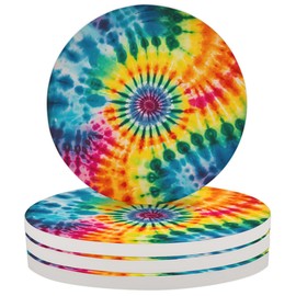DXTKWL Coaster for Drinks Set of 4 Colorful Tie Dye Ceramic Absorbent Drinks Coasters with Cork Base, Coffee Bar Coasters for Tabletop Protection