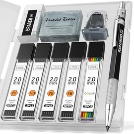 Four Candies Set de lápices mecánicos de 2 mm con estuche, portaminas de metal con 60 piezas de mina de grafito (HB, 2H, 2B, 4B, Color) Borrador moldeable, sacapuntas para escritura, dibujo, bocetos