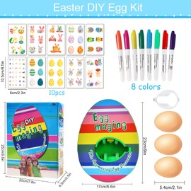 Easter Egg Machine, Easter Egg Decoration Set, Easter Egg Painting Machine for Painting, Easter Eggs Decoration Kit with Egg Painting Device, 8 Colours Marker Pens, 3 Eggs & 10 Stickers, DIY Painted
