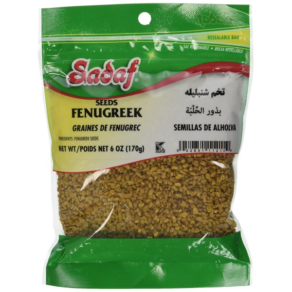 Sadaf Fenugreek Seeds - Whole Methi Seeds for cooking and flavoring food - Ideal for Middle Eastern Cuisine - Fenogreco en Semillas - Kosher and Halal - 170 gr resealable bag