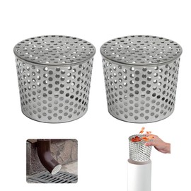 Gutter Leaf Protection Stainless Steel, Pack of 2 Rain Gutters Leaf Protection 85-100 mm, Gutter Leaf Catcher Downpipe Protection, Leaf Catcher Basket, Leaf Catcher Rain Gutter for Flat Roof Drain