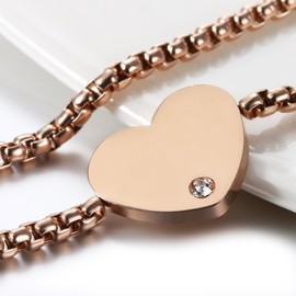 JewelryWe women’s stainless steel bracelet with high polished rhinestone heart pendant (customisable), Stainless Steel, Rose gold with engraving