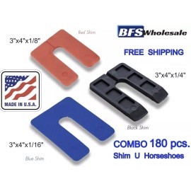 BFSEALS Plastic SHIM *U* Horseshues COMBO # 3, 180 pcs. 3 sizes, Made in USA, Heavy Duty