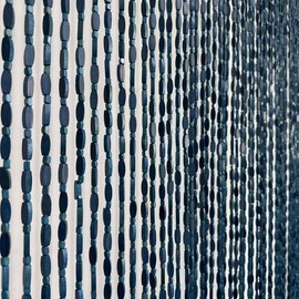 FlavorThings 52 Strands 36" x 79" Blue Wood and Bamboo Beaded Curtain for Doorway Room Divider,Bamboo and Wooden Doorway Beads-Boho Bohemian Curtain (Blue)