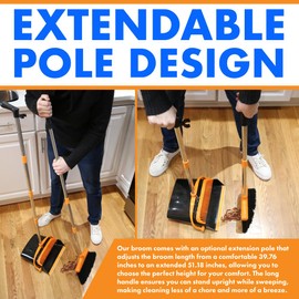 Hub City Industry Heavy Duty Broom and Dustpan Combo Set with Commercial Long Handle for Lobby, Home, Office, Cleaning Supplies, Upright Grips Sweep Set with Broom for Floor Cleaning, Orange/Black